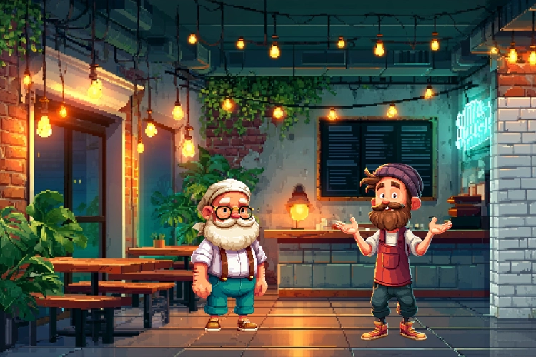 Handgezeichnete Szene aus dem eCaupo Arcade-Adventure