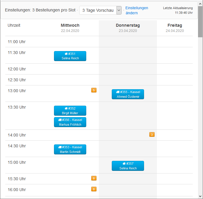 Bezorg- en afhaalplanner: voorbestellingen in de dagplanning beheren